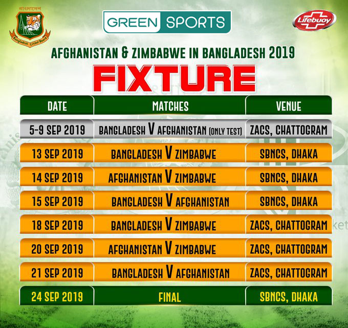 Bangladesh, Afghanistan & Zimbabwe Tri Series Image Schedule